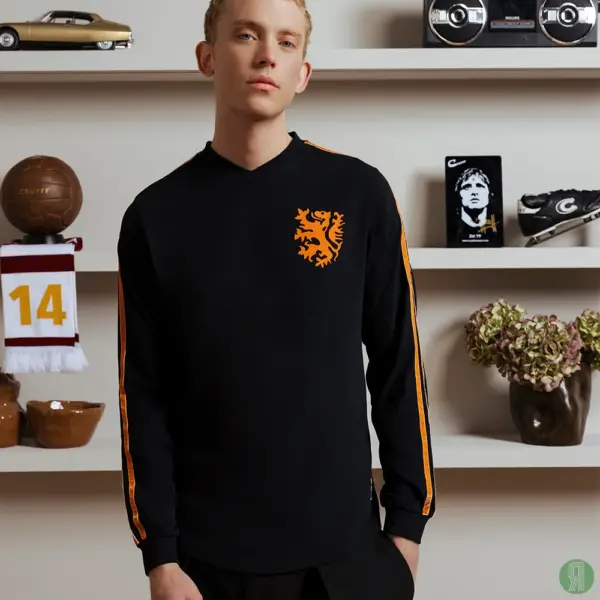 Nederland WK 1974 Cruijff retro voetbalshirt ls zwart